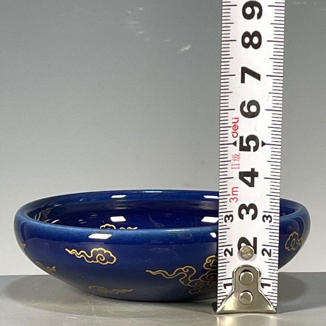 大明成化 霽藍釉蒔金竜紋洗 書道具 文房具 工芸品 美術品 置物