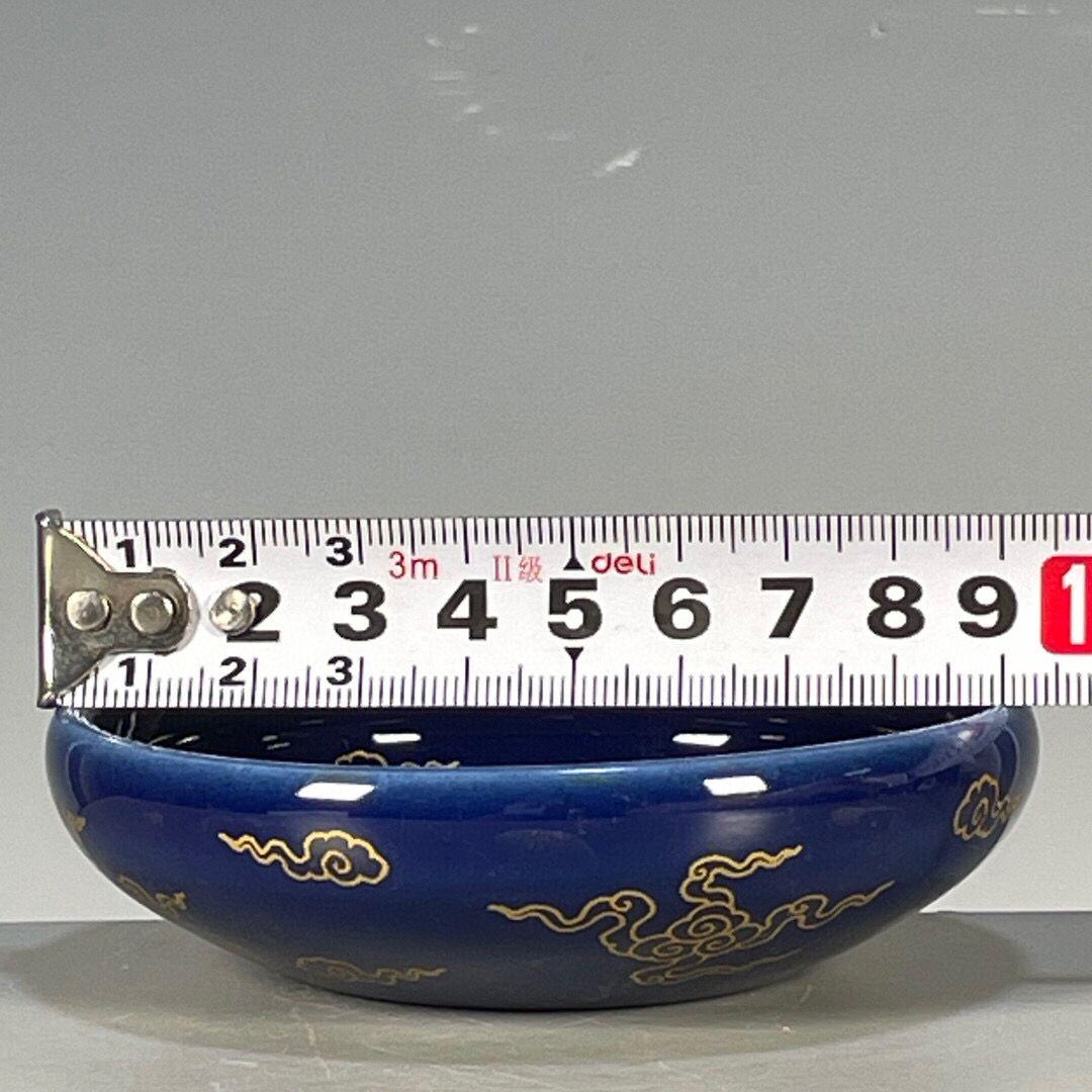 大明成化 霽藍釉蒔金竜紋洗 書道具 文房具 工芸品 美術品 置物