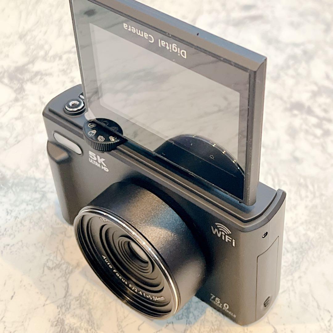 5Kデジカメ 7500万画素 Wi-Fi 軽量 自撮り Vlog対応 軽量