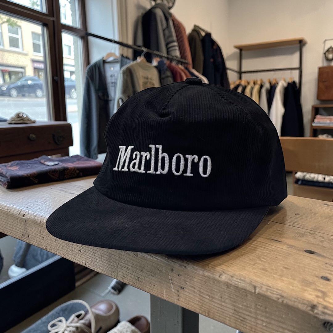 Marlboro マルボロ コーデュロイキャップ CAP ブラック 黒 白刺繍