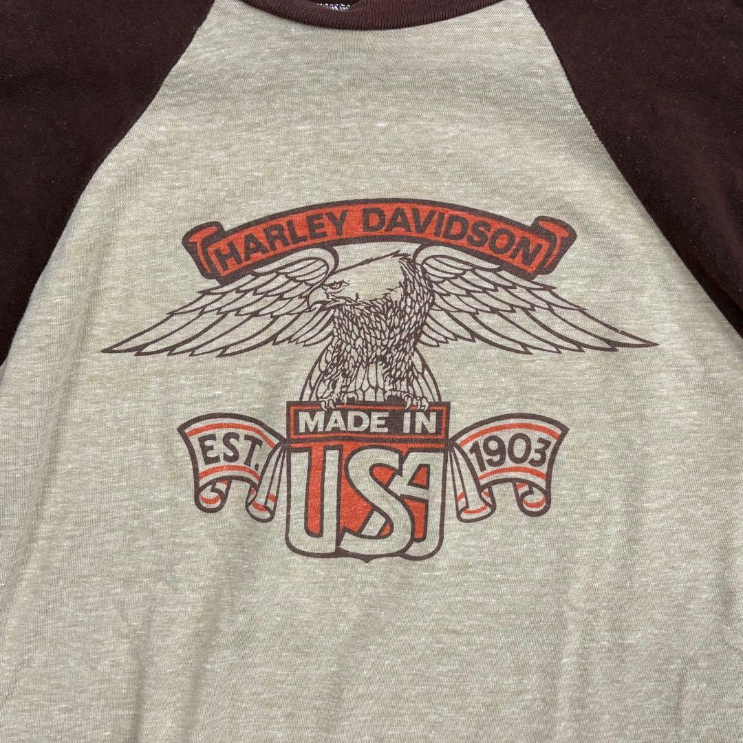 80s ハーレーtシャツ　イーグル　ラグランスリーブ
