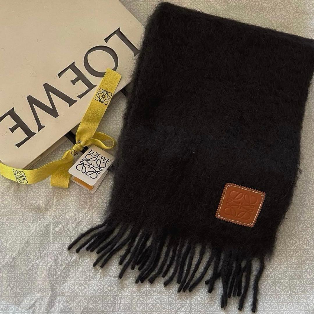 LOEWE モヘア　ウール　マフラー　ブラック
