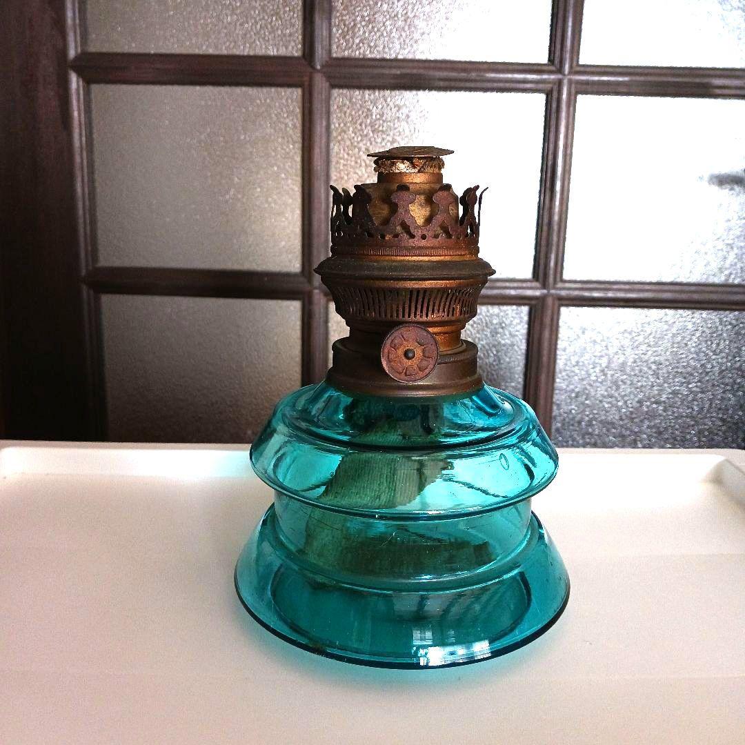 アンティーク吊りオイルランプ　　ターコイズブルー