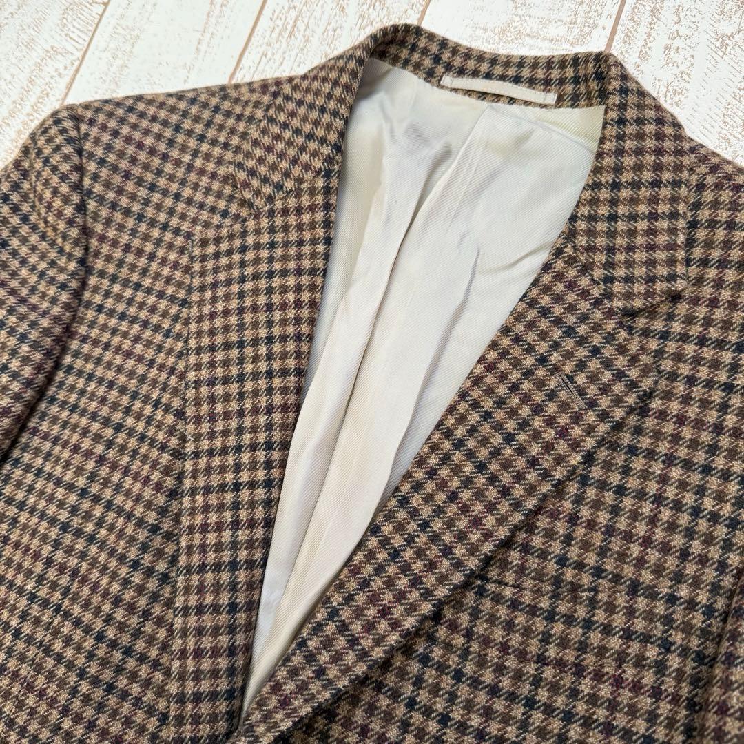 【TEX TEQ】E.THOMAS ガンクラブチェック カシミア混ツイードJKT