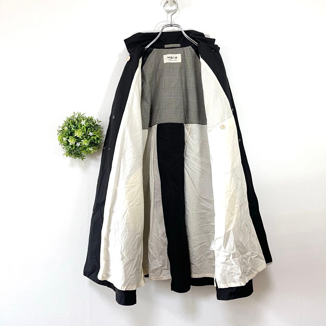 【美品】Malle 【F】ナイロンコート　トレンチコート　ブラック　セミロング