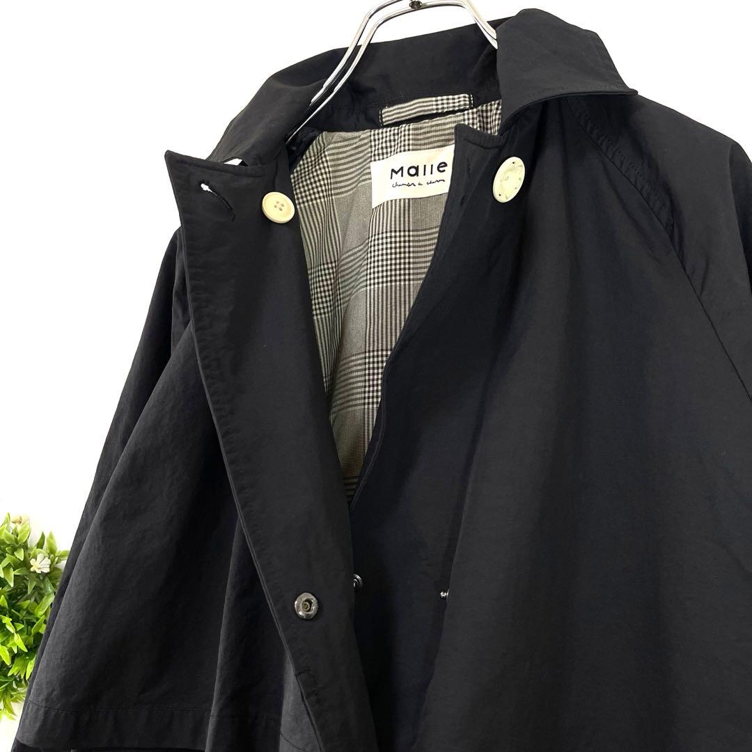 【美品】Malle 【F】ナイロンコート　トレンチコート　ブラック　セミロング