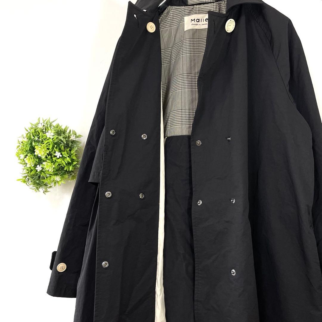 【美品】Malle 【F】ナイロンコート　トレンチコート　ブラック　セミロング
