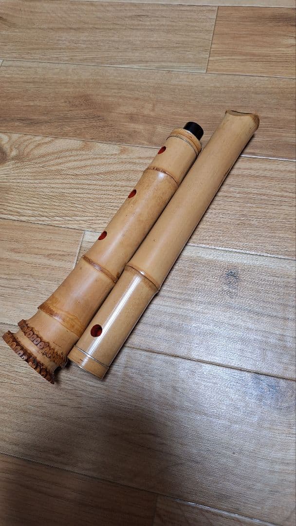 尺八 竹峰 1尺9寸 二ッ印 銀唄口 銀三線中継 美品