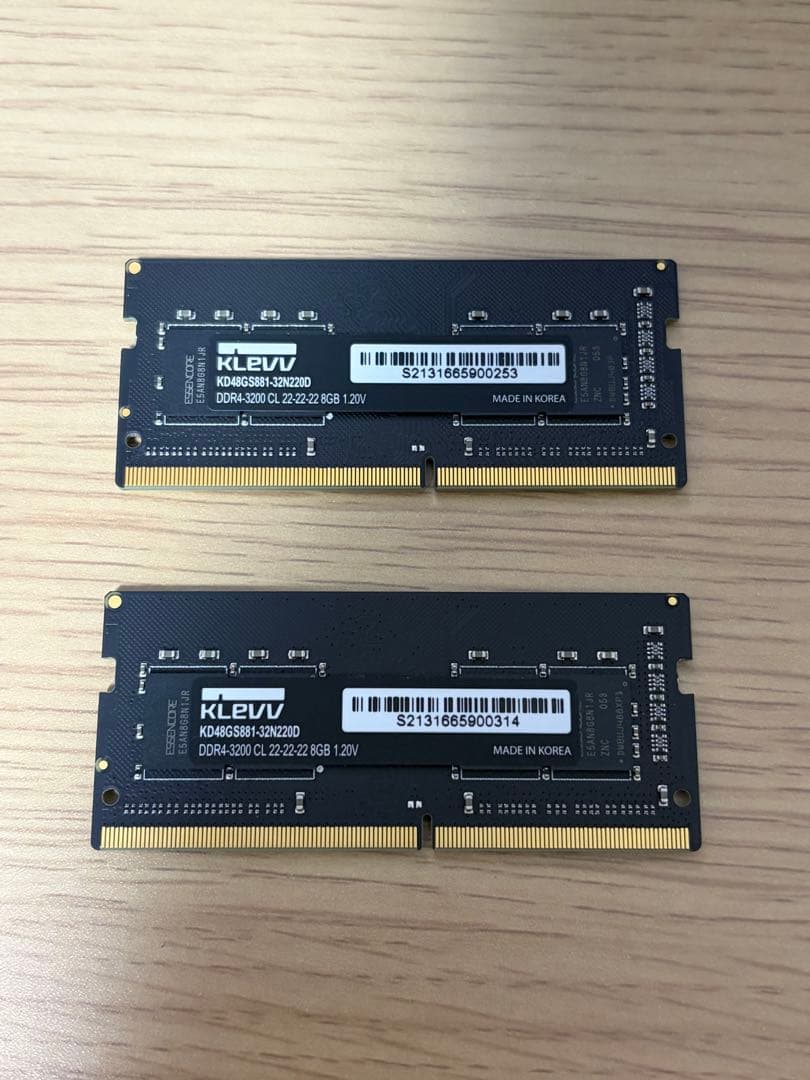 【動作確認済】KLEVV ノート用メモリ32GB DDR4 3200 8GB×2