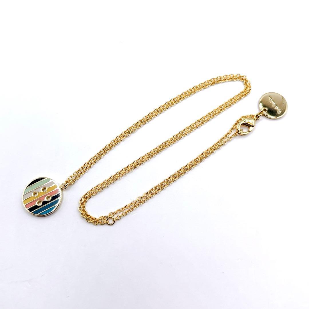 【美品】 Paul Smith ボタン ネックレス マルチストライプ ゴールド