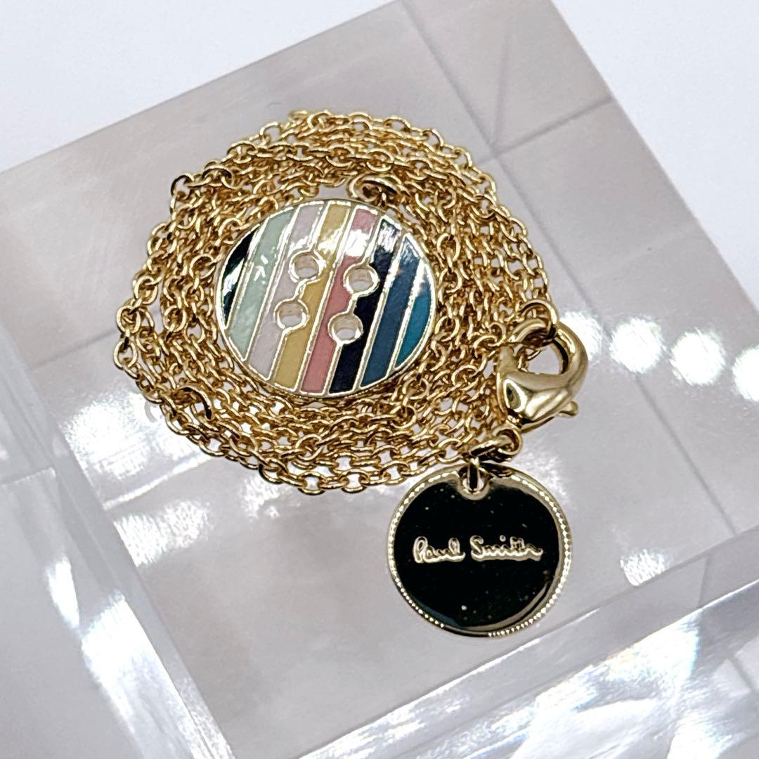 【美品】 Paul Smith ボタン ネックレス マルチストライプ ゴールド