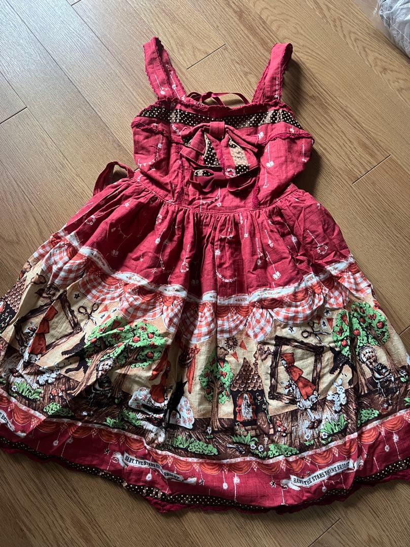 My little red riding hoodドットリボンジャンパースカート