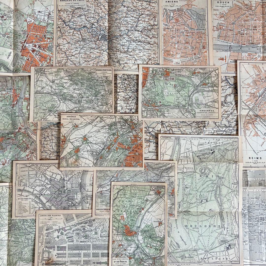 [1900年]フランス 古地図17枚セット/アンティーク雑貨 紙物 雰囲気◎/
