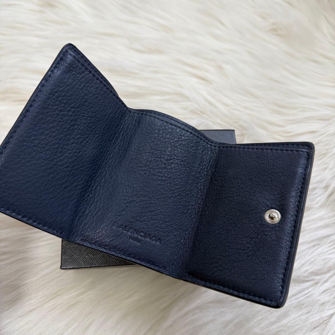 バレンシアガ ペーパー コンパクトウォレット レザー ネイビー 三つ折り財布