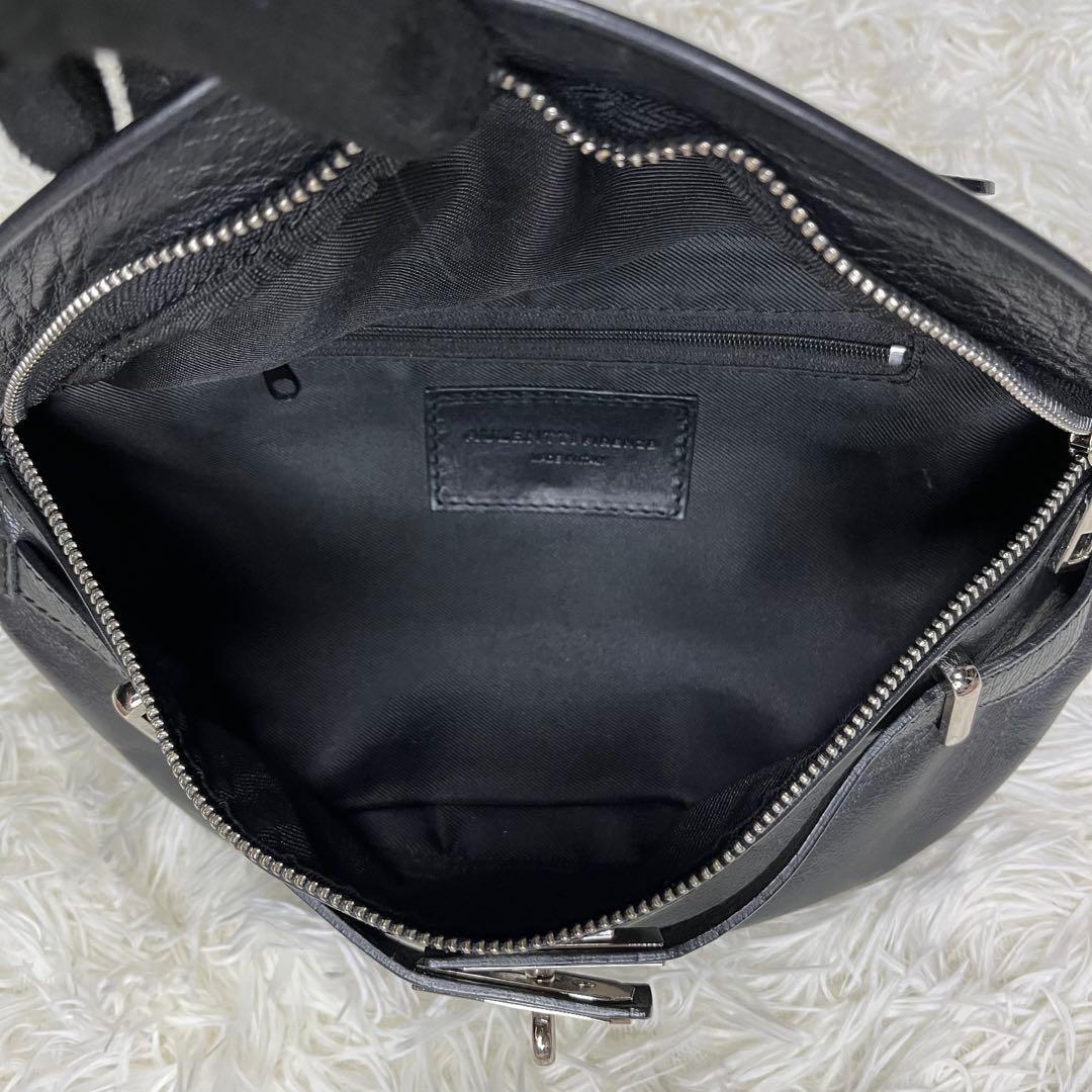 【美品】AULENTTI ウエストポーチ 2way レザー ブラック