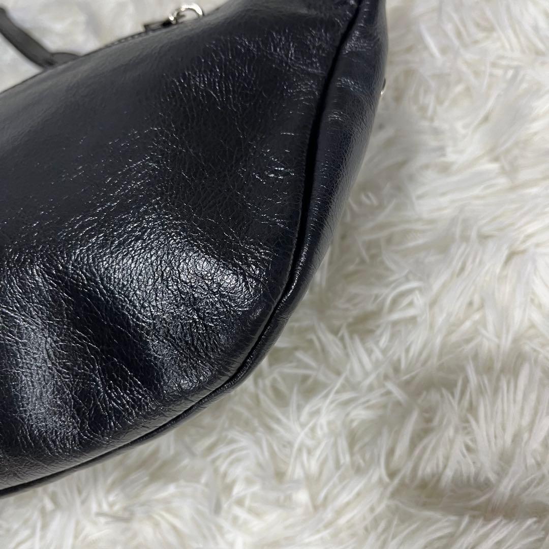 【美品】AULENTTI ウエストポーチ 2way レザー ブラック