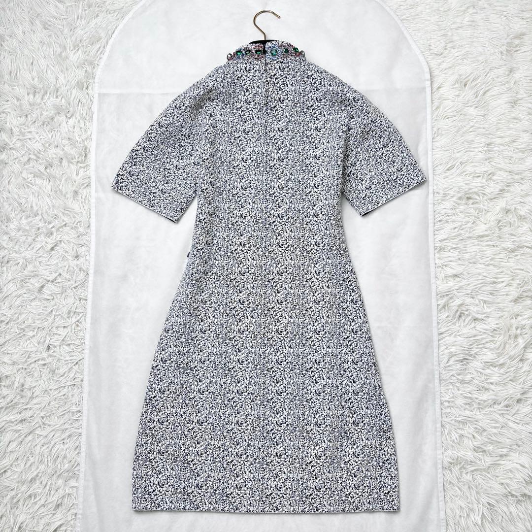 LOUIS VUITTON 総柄ワンピース ビジュー装飾 ひざ丈 ハイネック