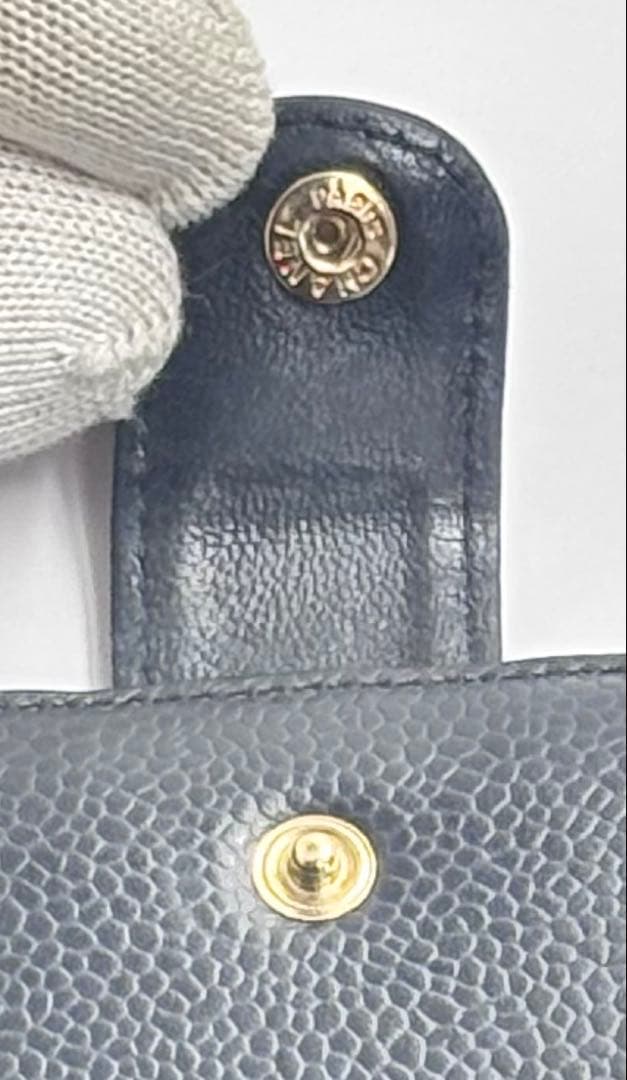 【箱・GC付】シャネル キャビアスキン ココマーク がま口 長財布 黒