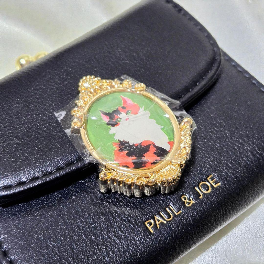 ポール&ジョー　アクセソワ　がま口財布　ブローチ　猫　二つ折りウォレット　黒