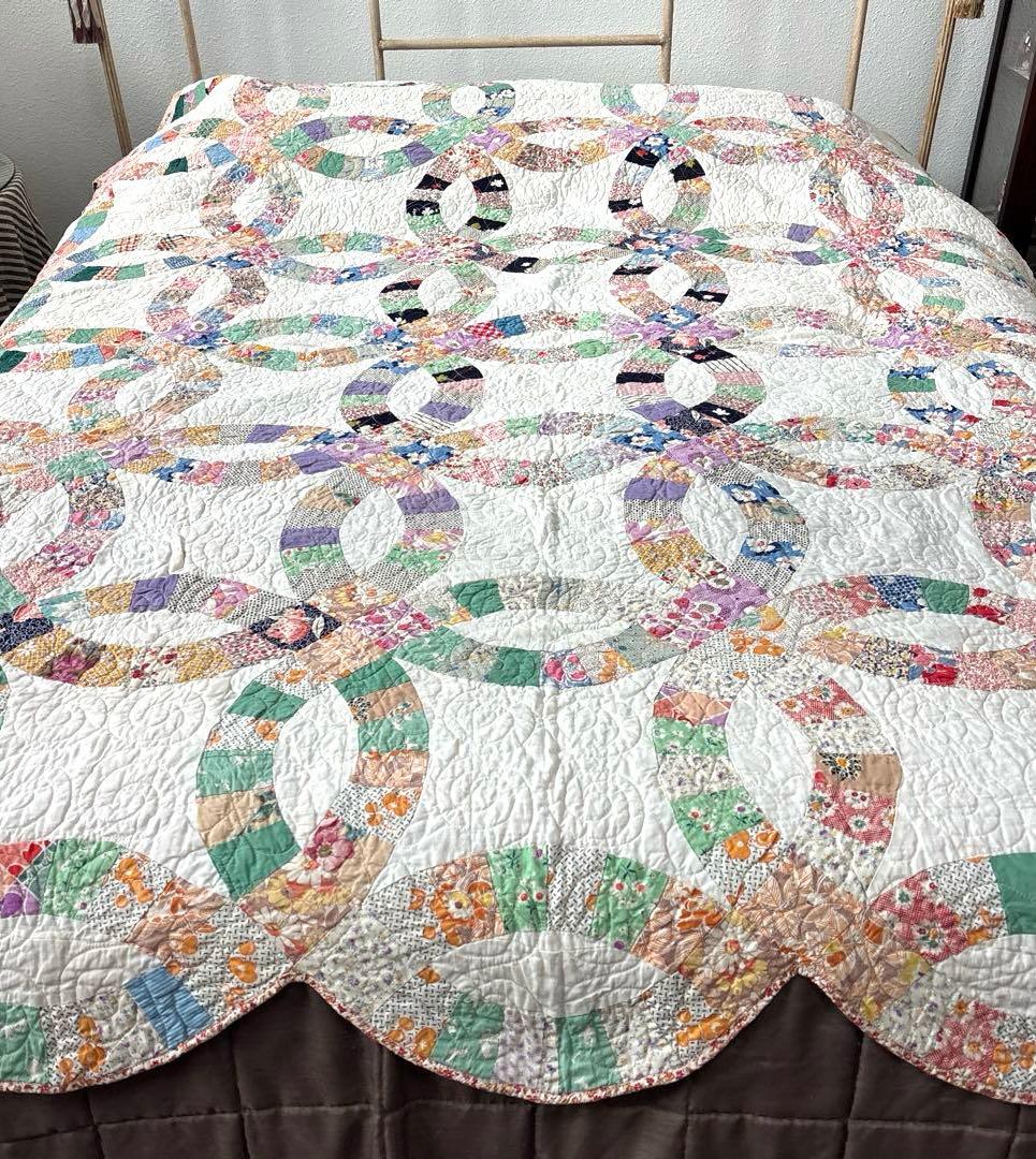 【美品】アメリカンアンティークキルト⭐︎ダブルウエディング 約208×180cm