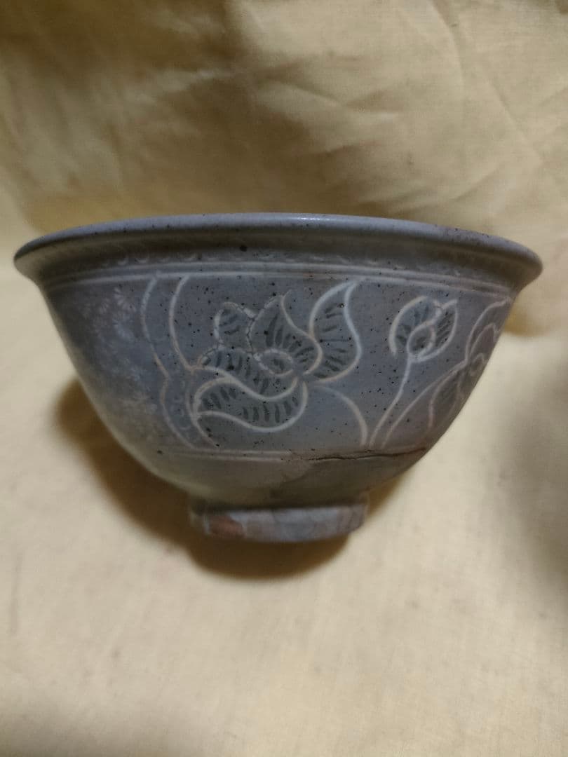白黒象嵌粉青沙器　高麗茶碗　骨董アンティーク　李朝 asianantique