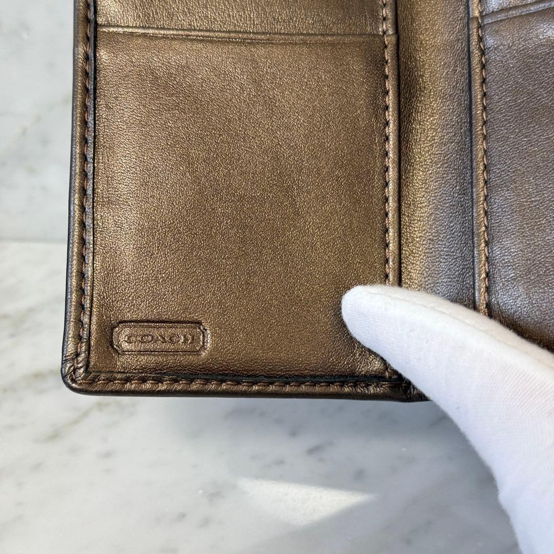新品 未使用 COACH コーチ 三つ折り財布 ブロンズ レザー 肉厚
