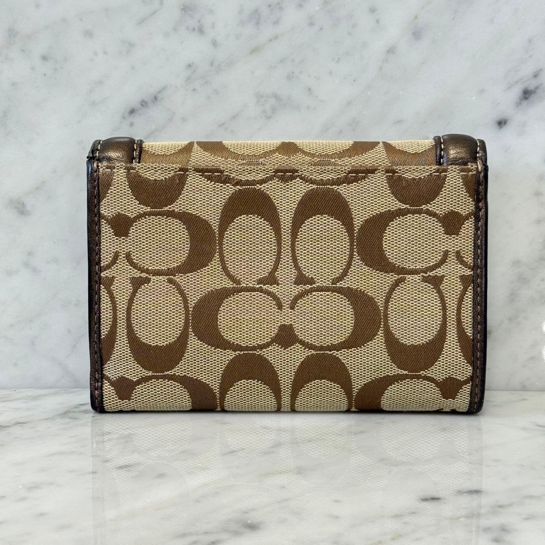 新品 未使用 COACH コーチ 三つ折り財布 ブロンズ レザー 肉厚