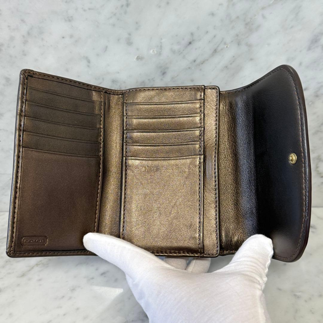 新品 未使用 COACH コーチ 三つ折り財布 ブロンズ レザー 肉厚