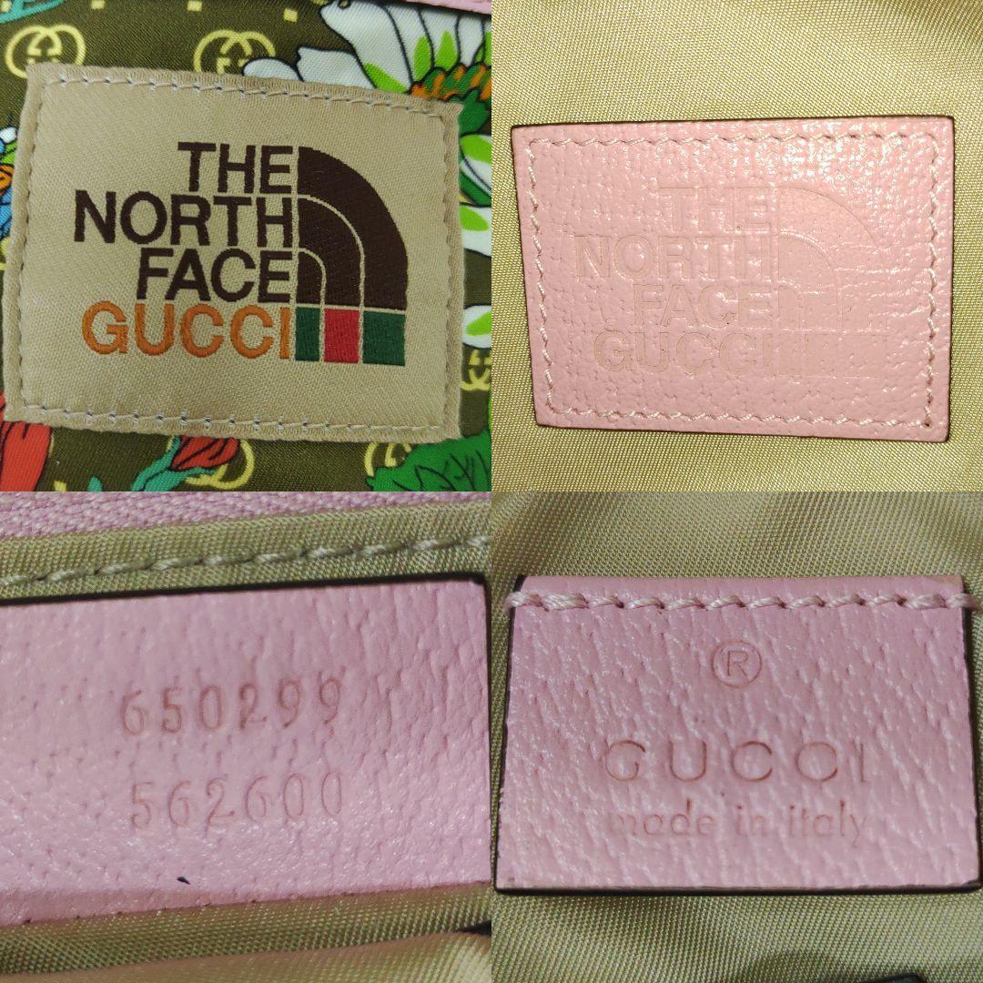 【未使用】グッチ×ノースフェイス ウエストポーチ レザー×ナイロン GG柄 花柄