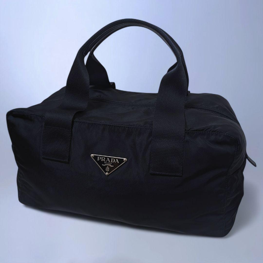美品 PRADA ボストンバッグ 大容量 ハンドバッグ ナイロン ブラック
