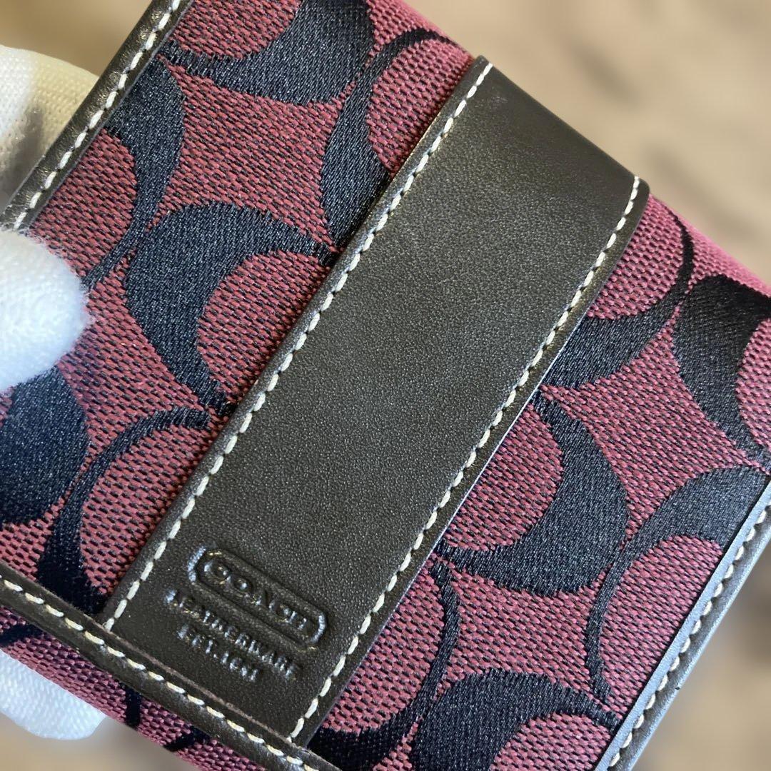 【未使用】COACH コーチ シグネチャー 折り財布 ★キャンパス×レザー