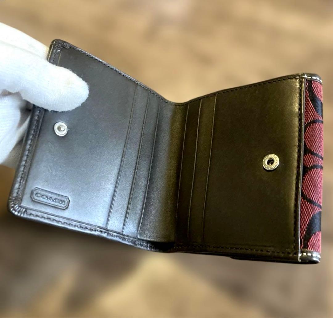 【未使用】COACH コーチ シグネチャー 折り財布 ★キャンパス×レザー