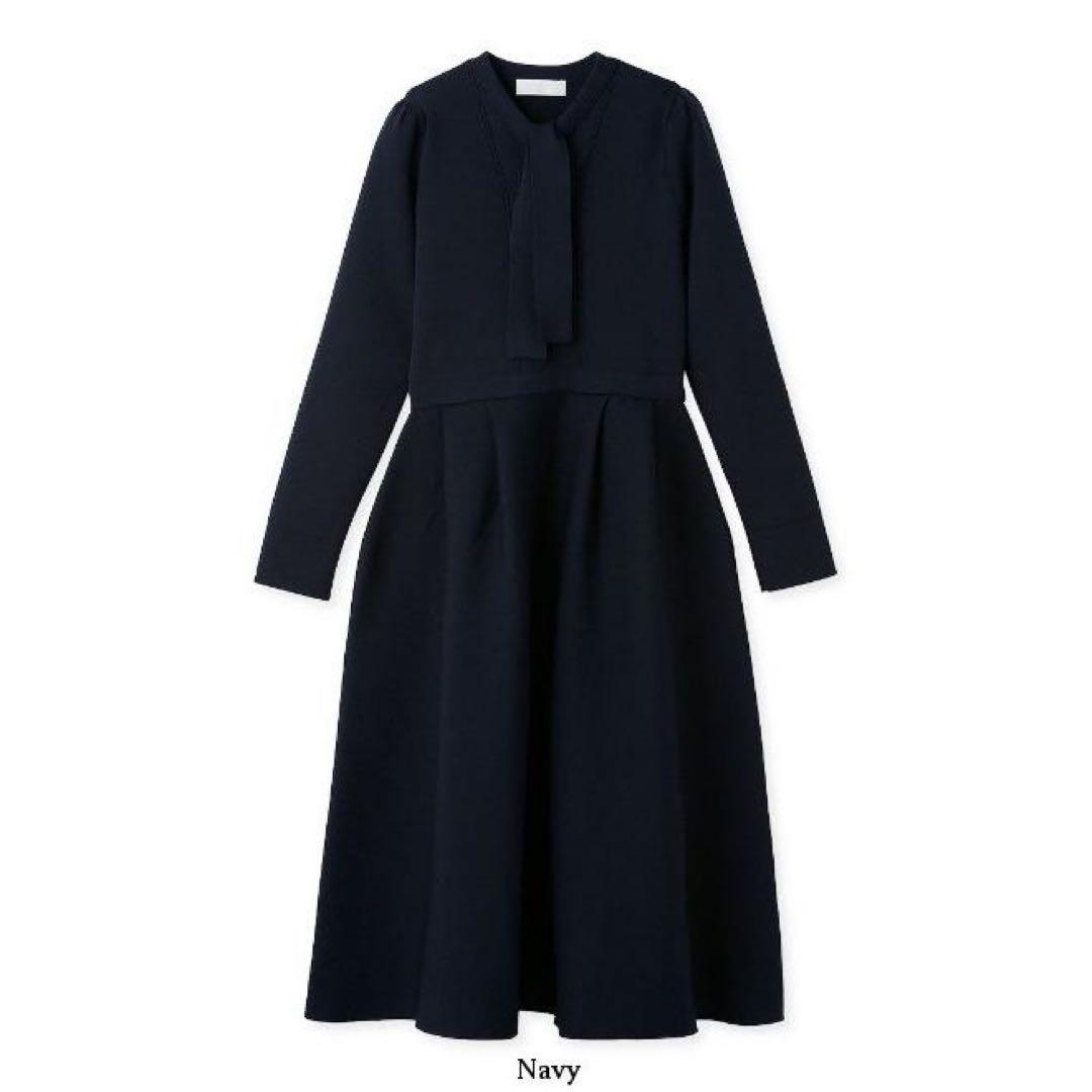 ⬛︎な美品◆23AW CELFORDボウタイプリーツワンピース　ネイビー濃紺