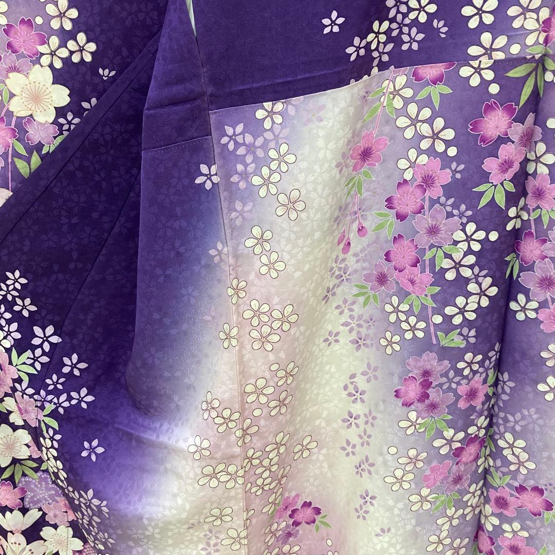 ☆中古品☆振袖　単品　正絹　紫系花模様Ｂ級品ヤケ有り振袖