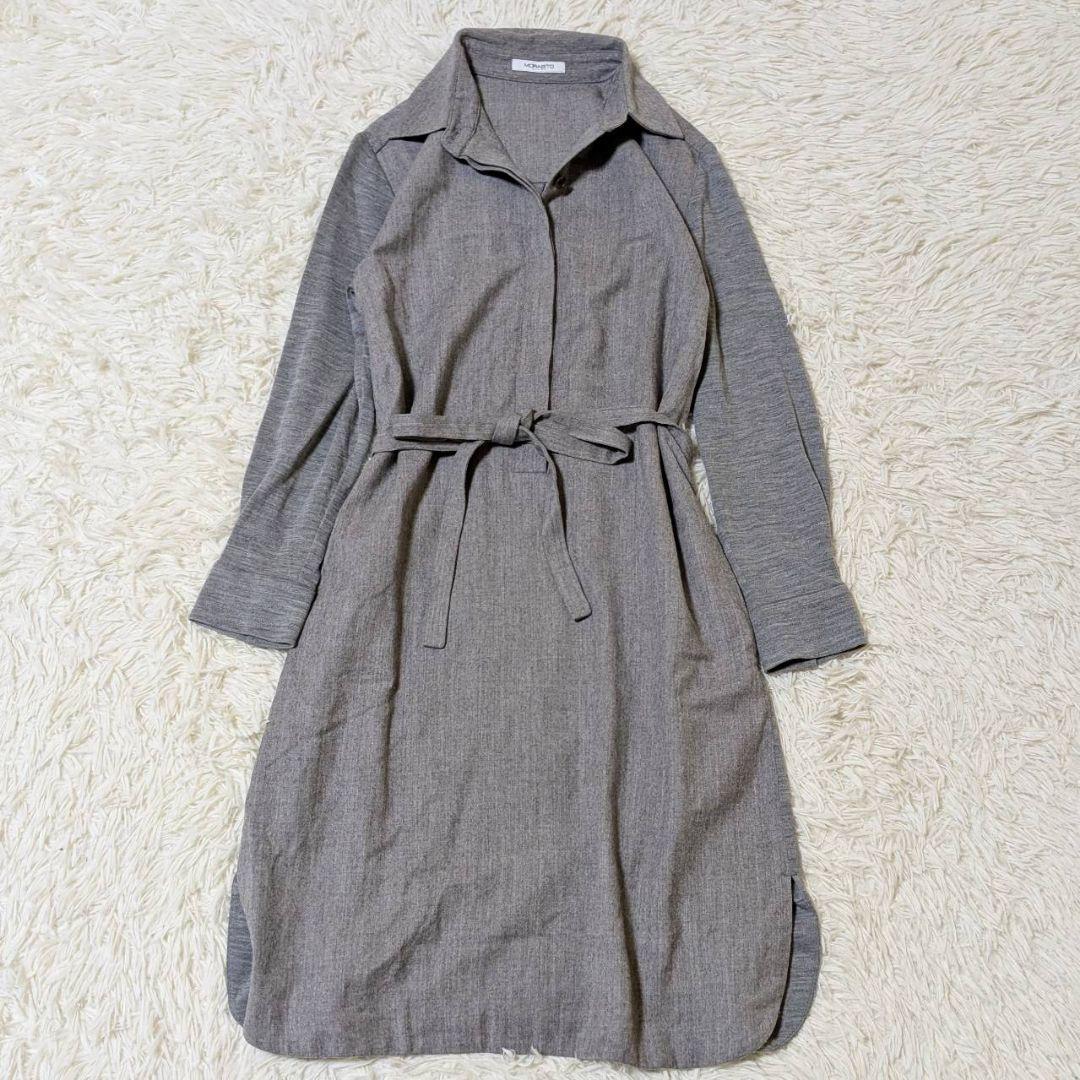 モラビト シャツワンピース ジャージ素材 リボンベルト グレー M
