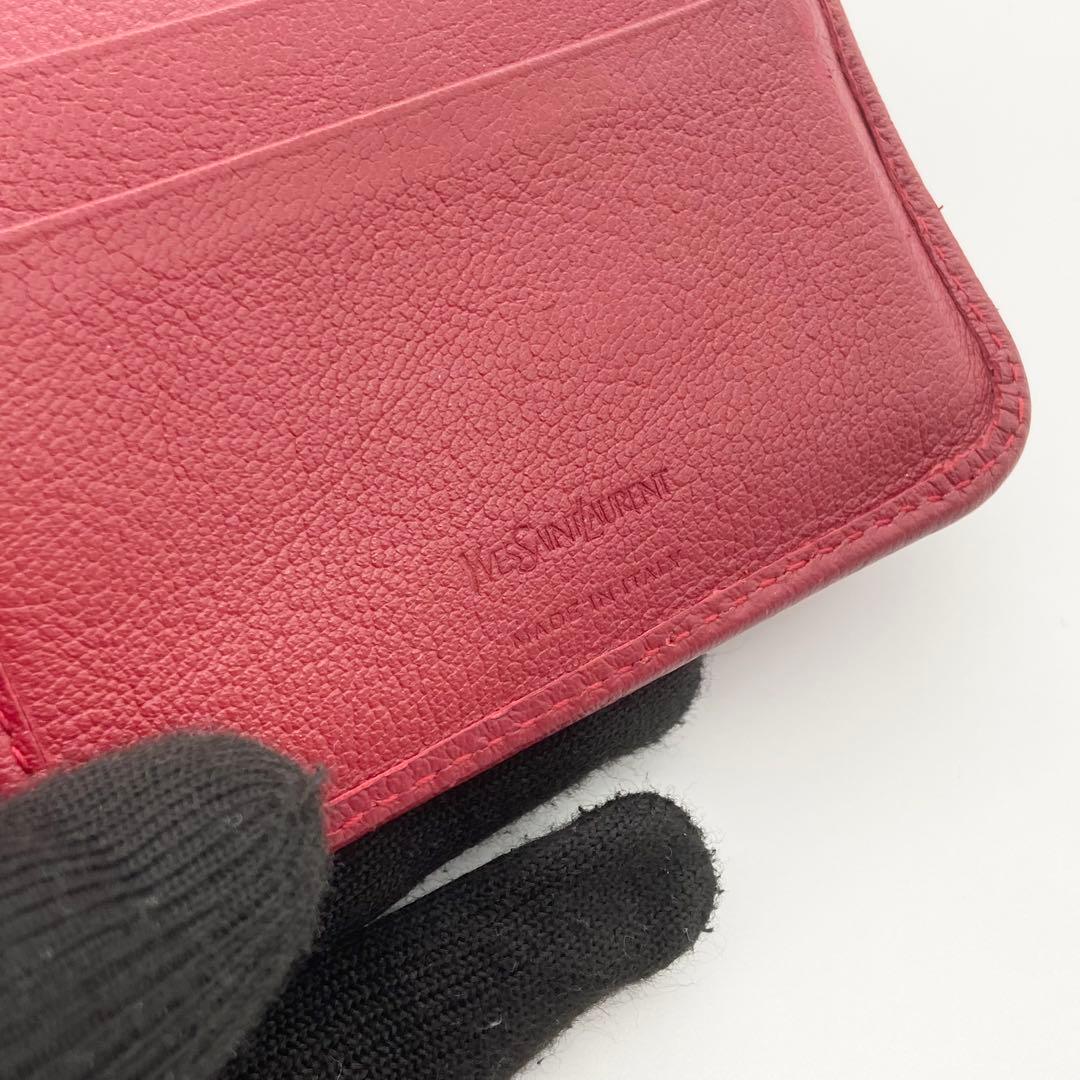 極美品　イヴサンローラン　折り財布　YSL ゴールド金具　レザー　レッド