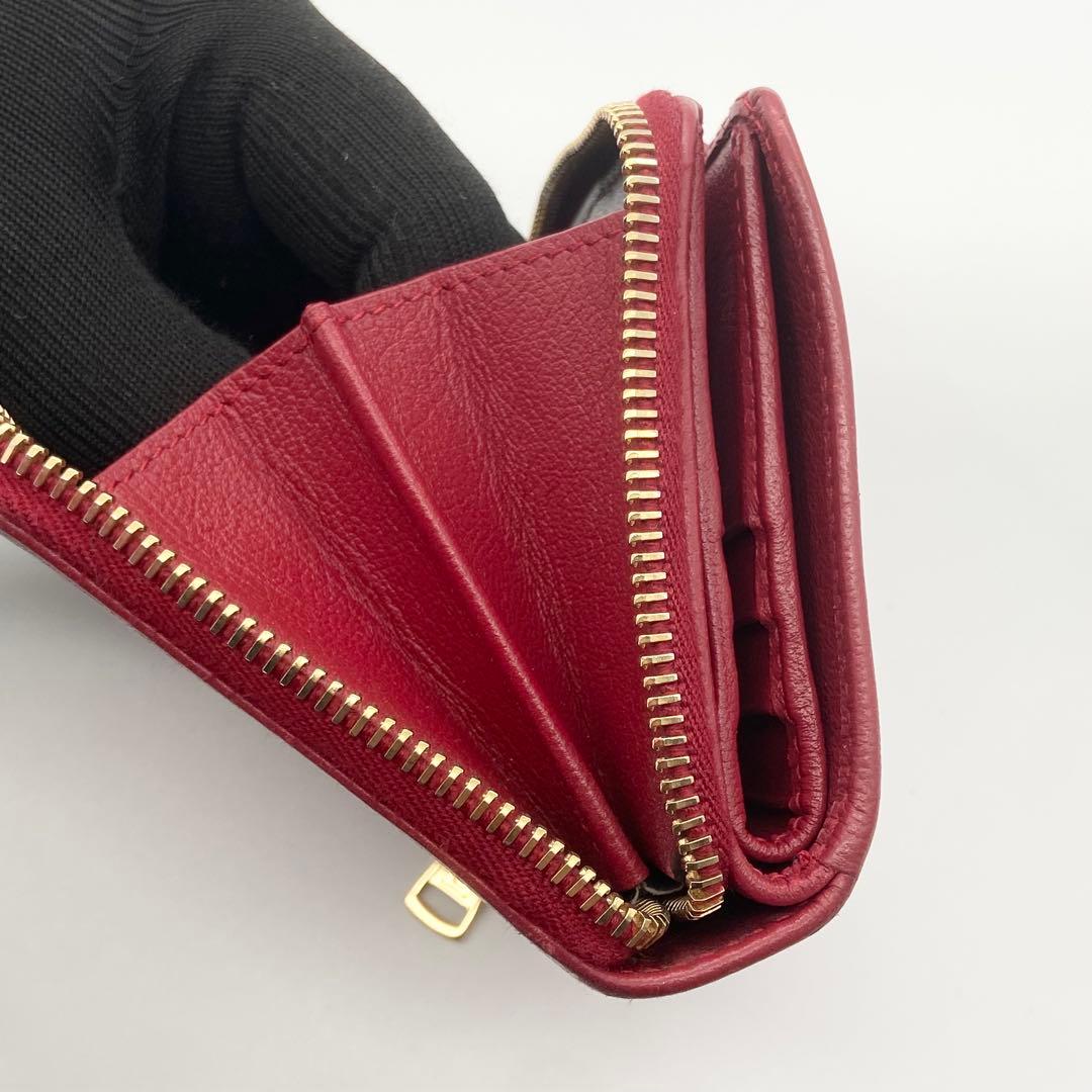 極美品　イヴサンローラン　折り財布　YSL ゴールド金具　レザー　レッド