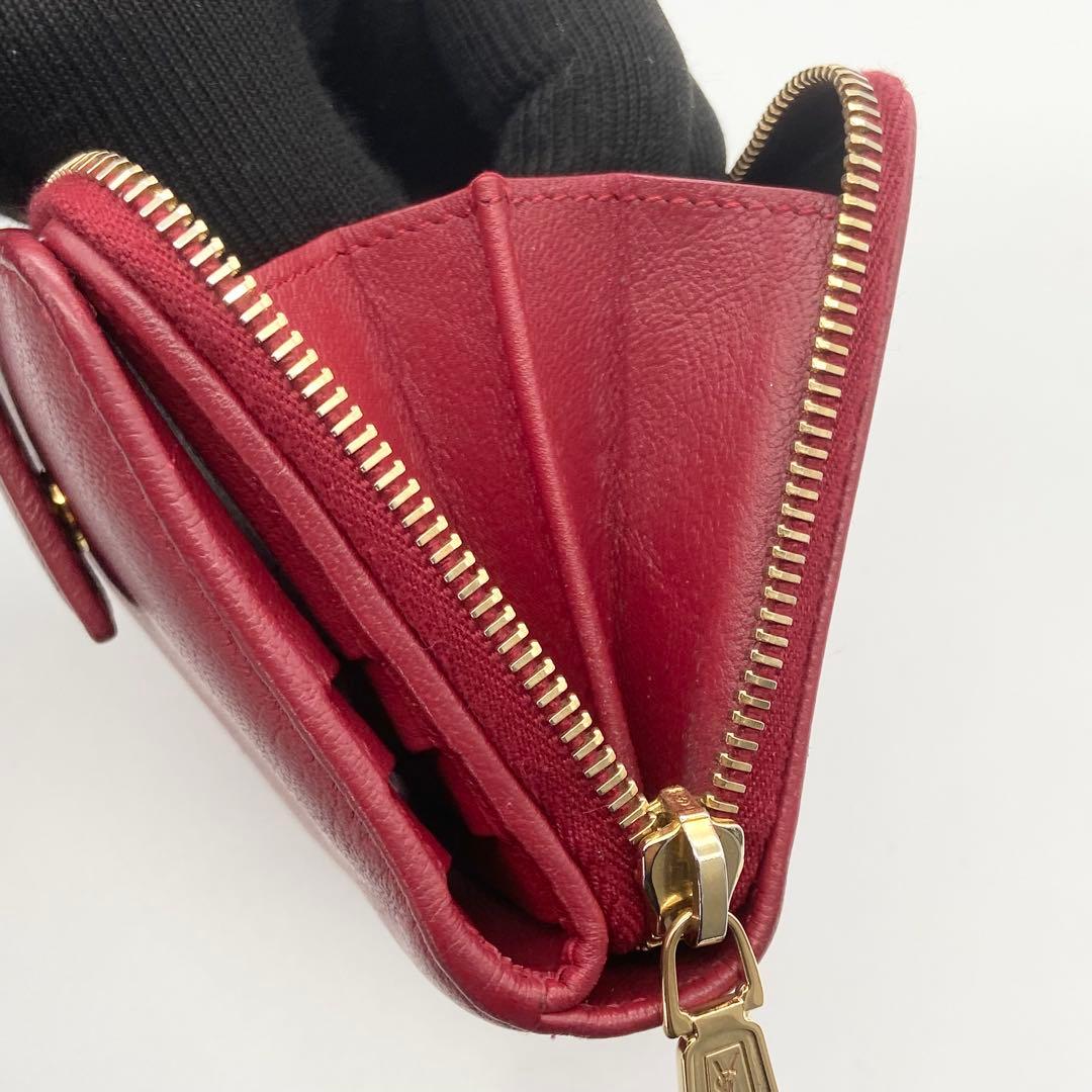 極美品　イヴサンローラン　折り財布　YSL ゴールド金具　レザー　レッド