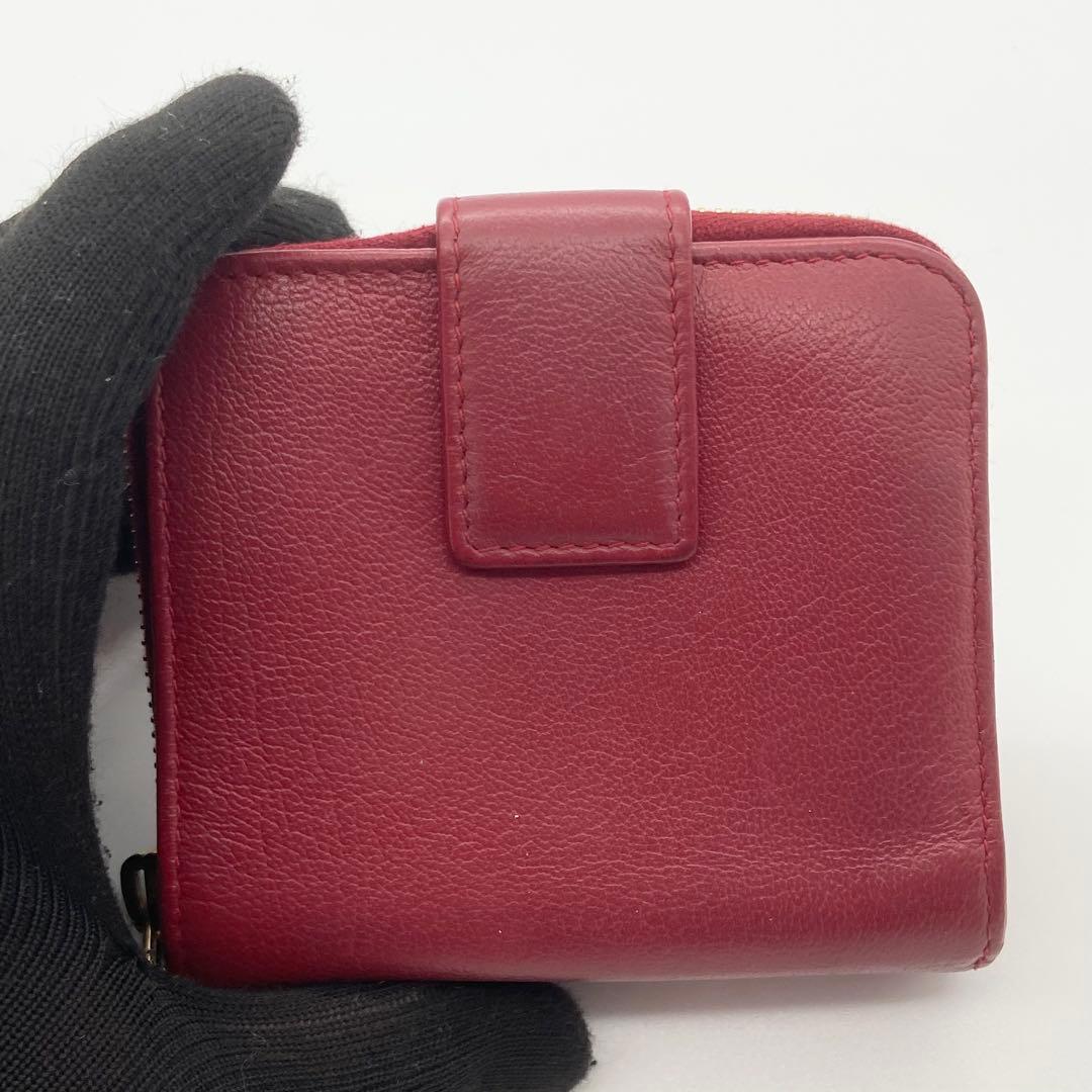 極美品　イヴサンローラン　折り財布　YSL ゴールド金具　レザー　レッド