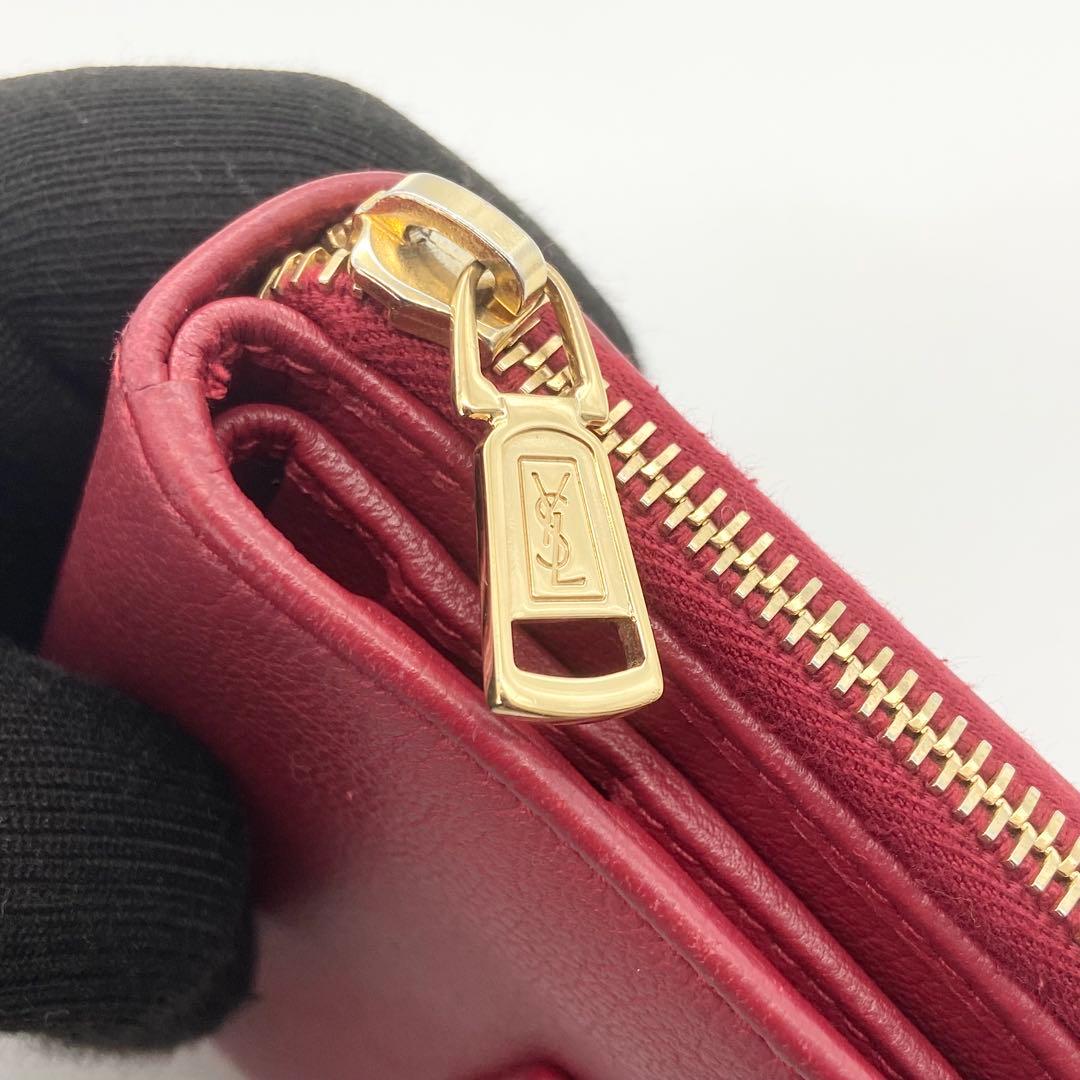 極美品　イヴサンローラン　折り財布　YSL ゴールド金具　レザー　レッド