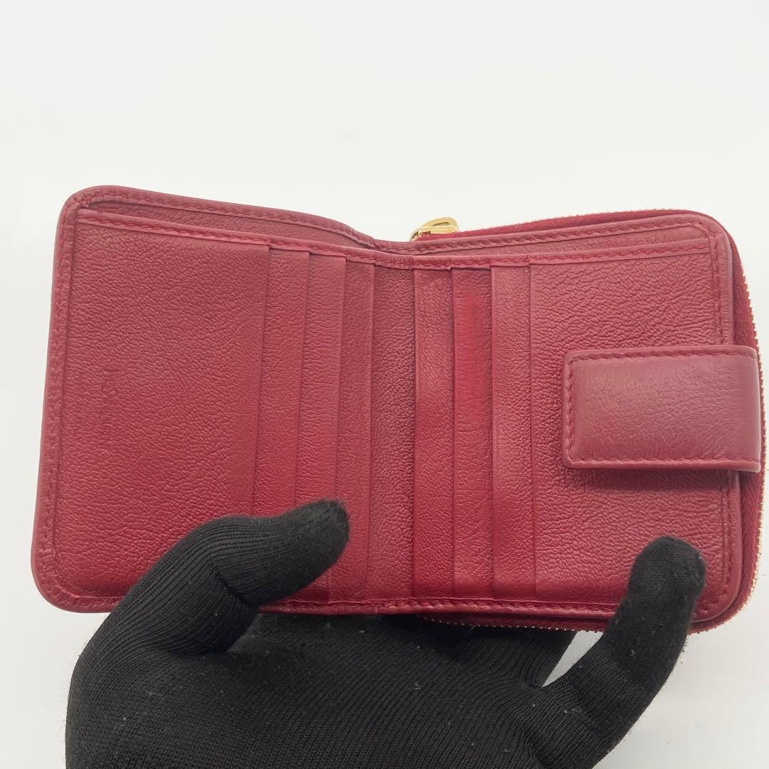 極美品　イヴサンローラン　折り財布　YSL ゴールド金具　レザー　レッド