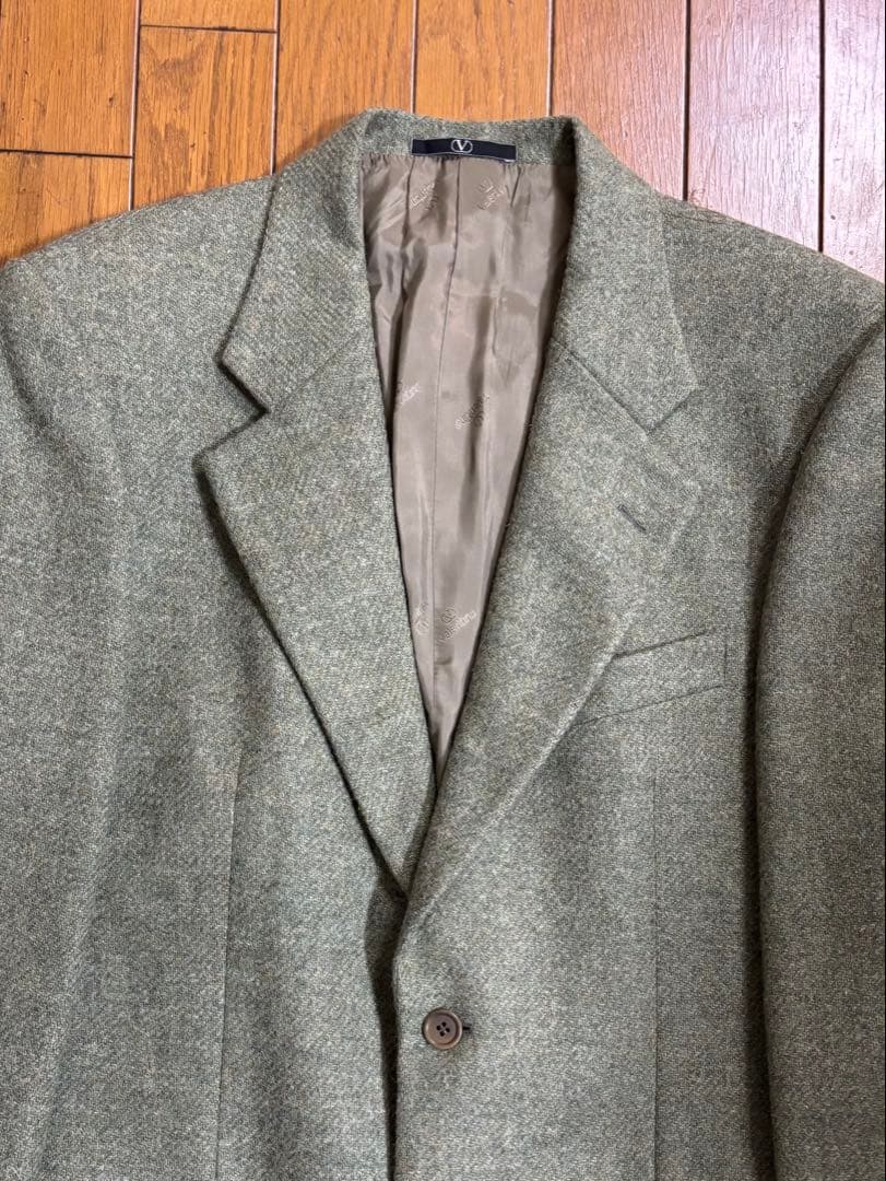 VALENTINO グリーングレー系　ツイードテーラードジャケット　レトロ