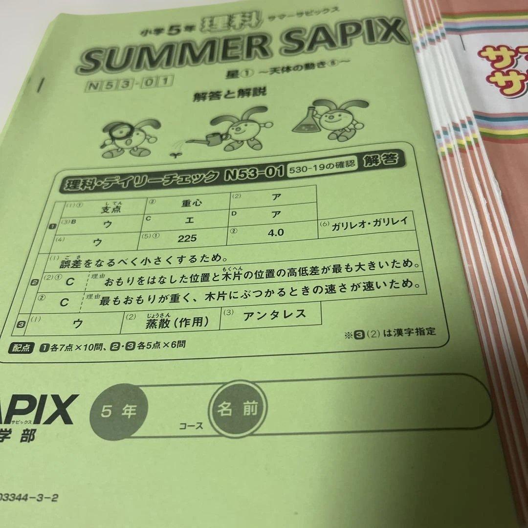 ㉑ＡA レア書き込みなし　サマーサピックス　SAPIX 5年　理科　テキスト