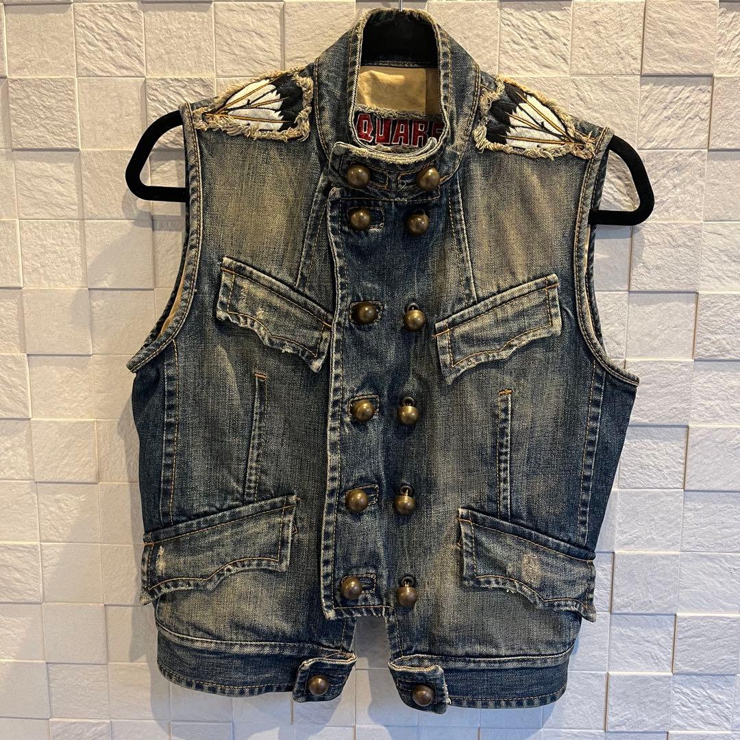 DSQUARED2 デニム ノースリーブ ベスト ビンテージ 羽 ワッペン44