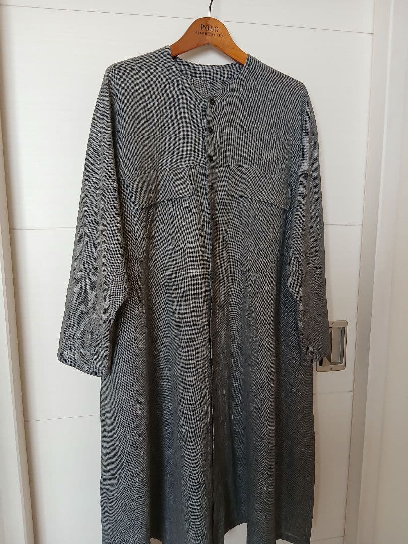 美品　JURGEN LEHL　グレーmixボケット付きリネンコットンロングコート