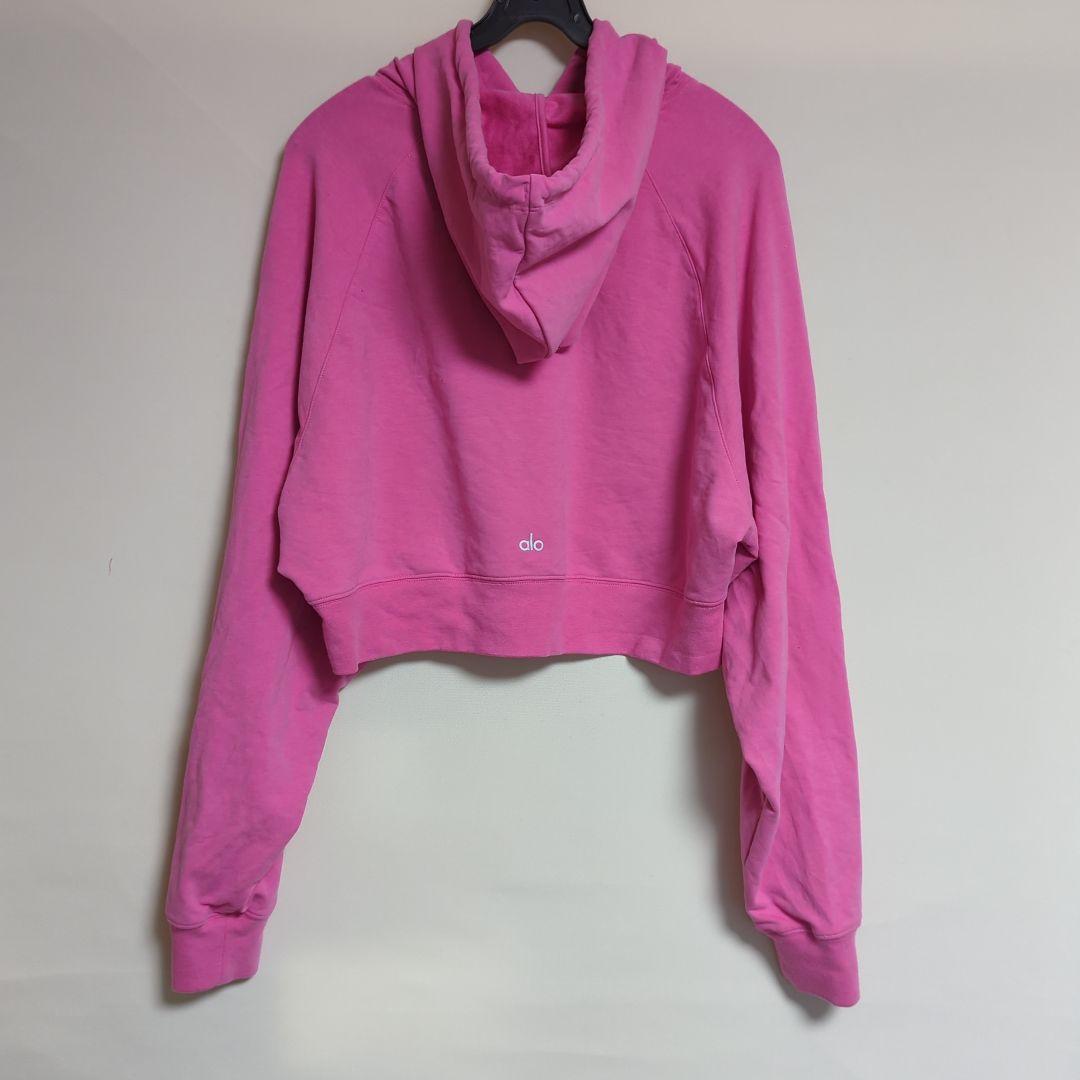美品 alo yoga ストレッチ クロップド フーディー PINK (M)
