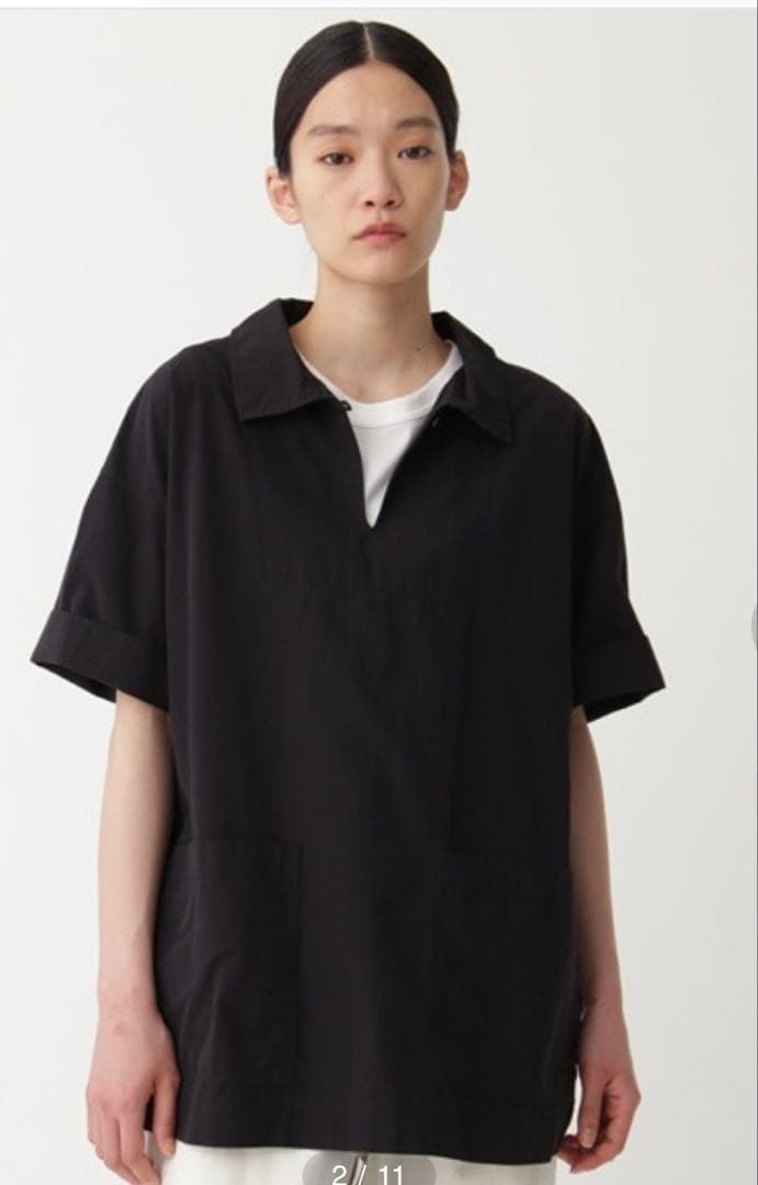MHL. ブラック 厚手半袖リネンシャツ