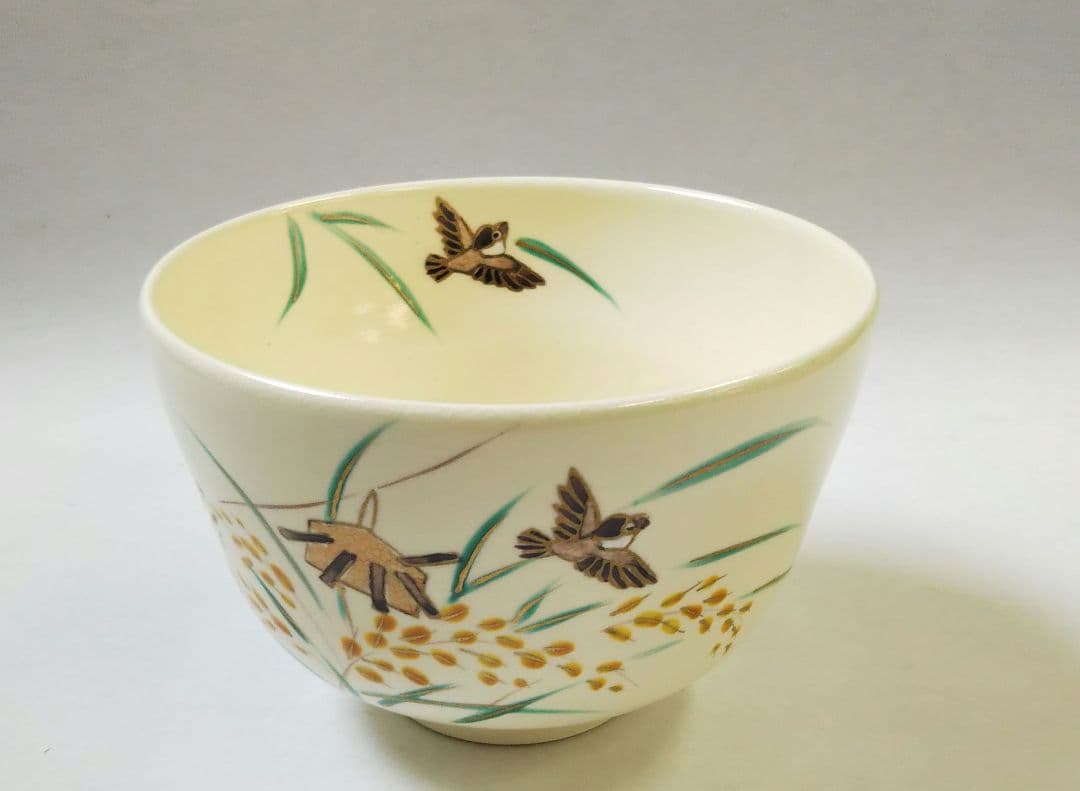 茶道具 色絵 稲穂に雀 茶碗 加藤徹 新品未使用