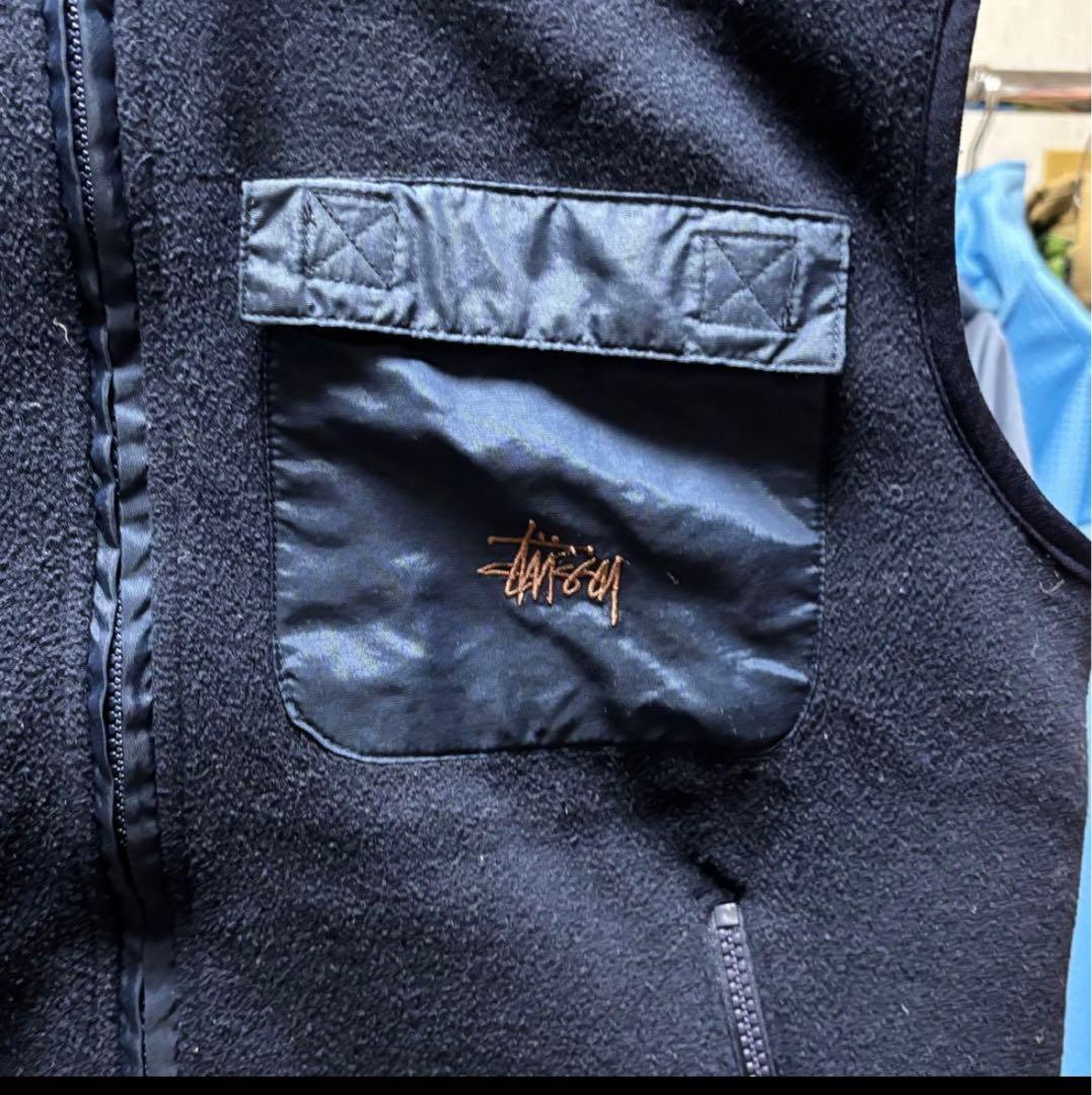 90s old stussy outdoor フリースベスト フード付き