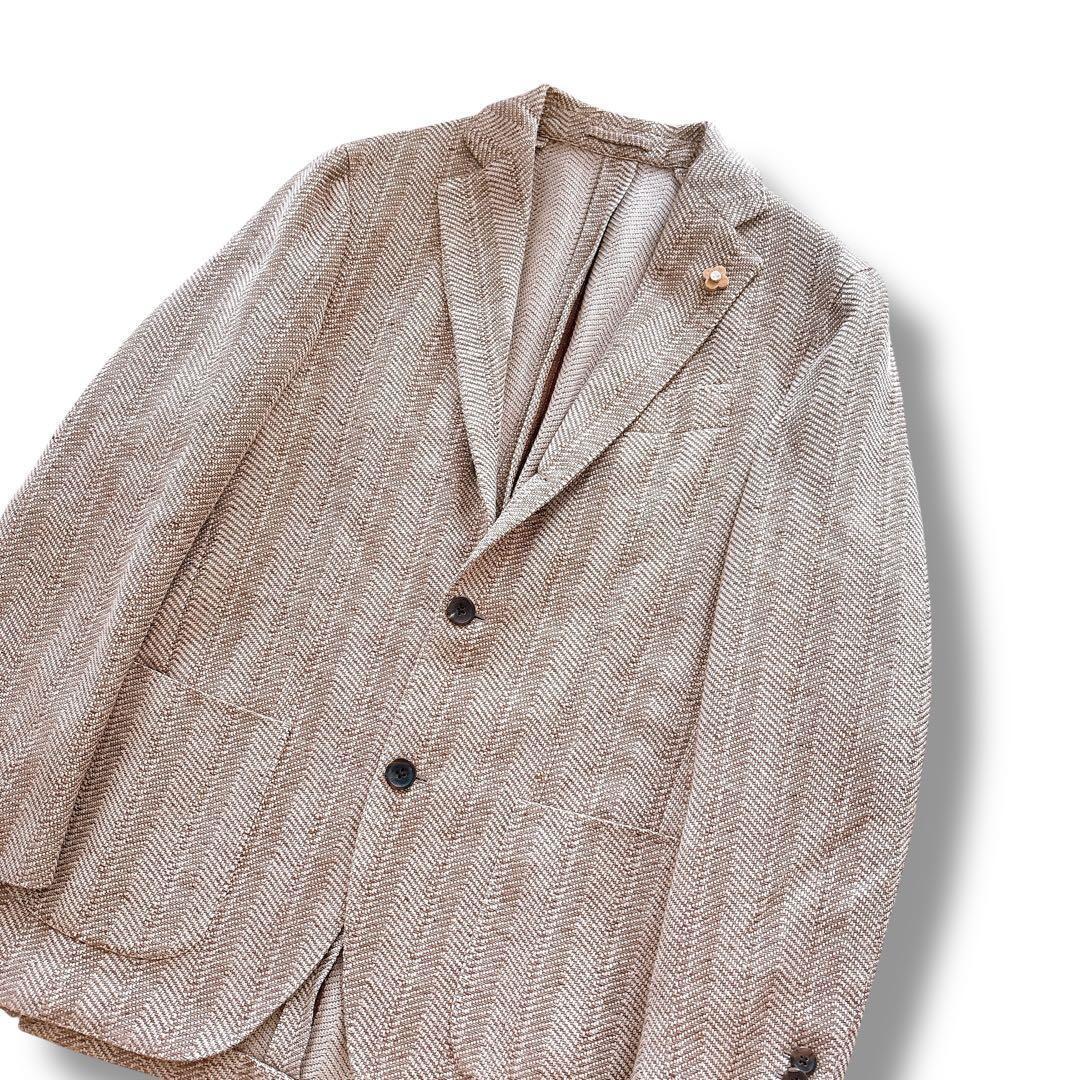 美品 LARDINI テーラードジャケット アンコン ヘリンボーン ベージュ